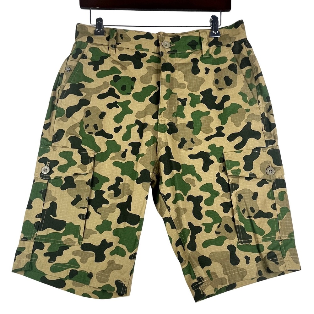 LRG Cargo Shorts Mens 30 Panda Camo‎ Ripstop Cotton Streetwear Green Tan